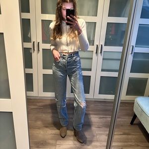 SOLD Aritzia denim forum the Joni high rise loose ripped jeans